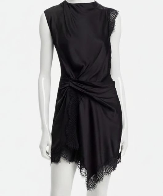 A. L.C. Women Black Lace Trim Round Neck Sleeveless Dion A-Line Dress Size 8