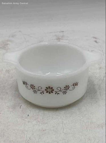Vintage Dynaware Pyr-O-Rey White Brown Daisy Individual Small Casserole Bowl