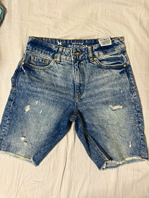 Clockhouse Herren High Rise Bermuda Jeansshorts blau Gr. 36 Distressed 5-Pocket