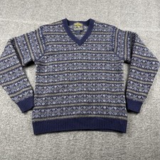 Woolrich Sweater Mens Large Blue Fair Isle 100 Lambs Wool Cabin Ugly Pullover