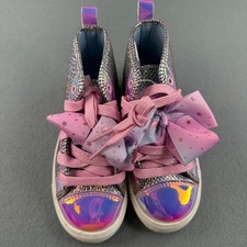 JoJo Siwa High Top Sneakers Girls Size 13 Silver Pink Holographic Bow Shoes