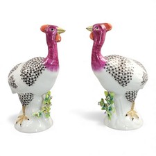 Paire De 19th Siècle Français Porcelaine Guinée Pintade, Oiseau, Samson Après