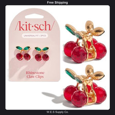 Kitsch Cherry Rhinestone Mini Hair Claw Clips 2pc Set