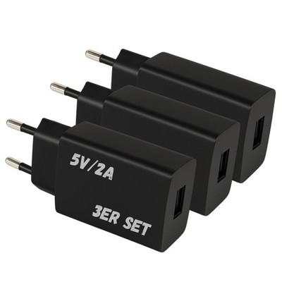 3 Stück USB Netzteil Netzgerät Ladegerät 2A 5V 10W Steckernetzteil USB-A Buchse