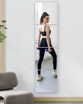 Full Length Wall Mirror Tiles, 12'' x 12'' x 4PCS, Acrylic Unbreakable Full B...