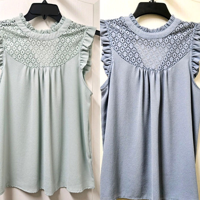 Set of 2 Lily White Seafoam Green & Light Blue Flutter Sleeve Blouse Size M