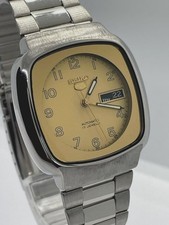 Seiko 5 Automatic Square Watch Gold Dial Day Date 17 Jewels Gebraucht