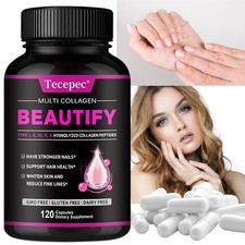 Collagen Peptides Types I, Ii, Iii, V, X 1500mg Pills Anti-Aging Skin Capsules