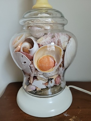 Vtg Retro Nautical Ocean Shore Beach Seashell Filled Glass Side Table Lamp SEE - Picture 10 of 22
