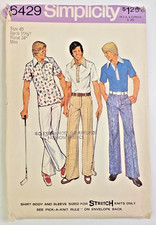 VTG 70s Simplicity Sew Pattern 6429 Mens Knit Shirt  Pants Chest 40 Waist 34 UC