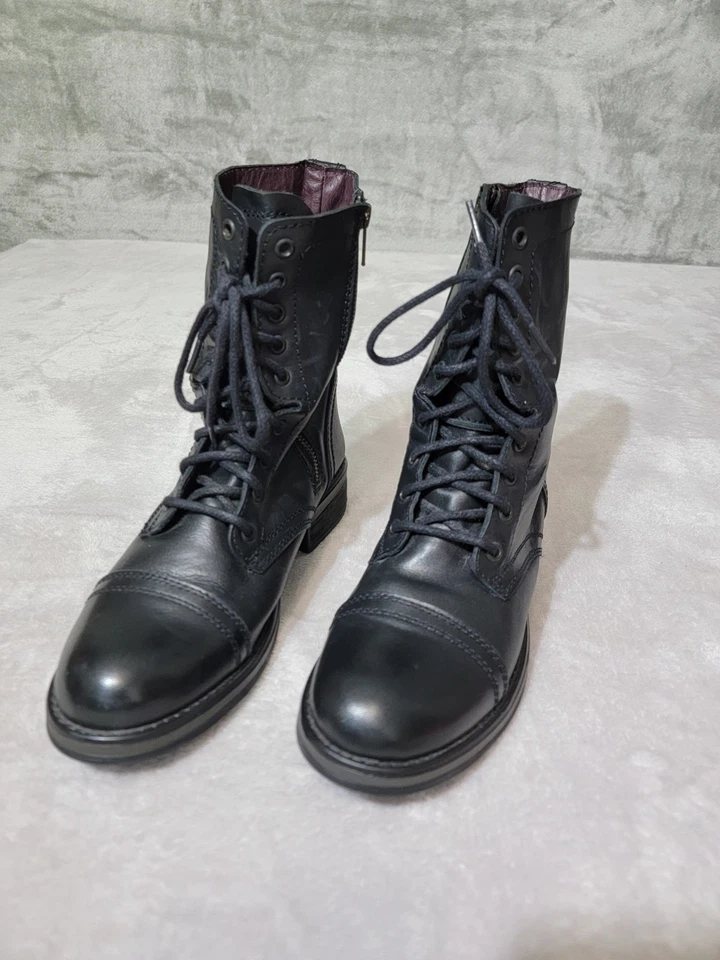 Steve Madden Botas de Combate Mujer 10M Troopa 2.0 Cuero Negro Motociclista Cremallera/Encaje Foto 3 de 4