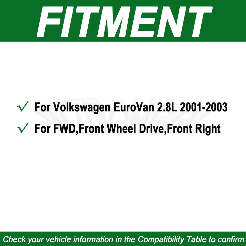 Conjunto de junta de eje delantero derecho CV para Volkswagen EuroVan 2,8 L V6 2001-2003 Foto 2 de 4