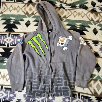 Y2K DC Block 43 S Small Hooded Jacket -Broken Zipper- Monster Energy Faded