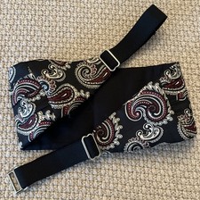 Black  Burgundy Jacquard Paisley Print Silk Blend Cummerbund Adjustable Formal