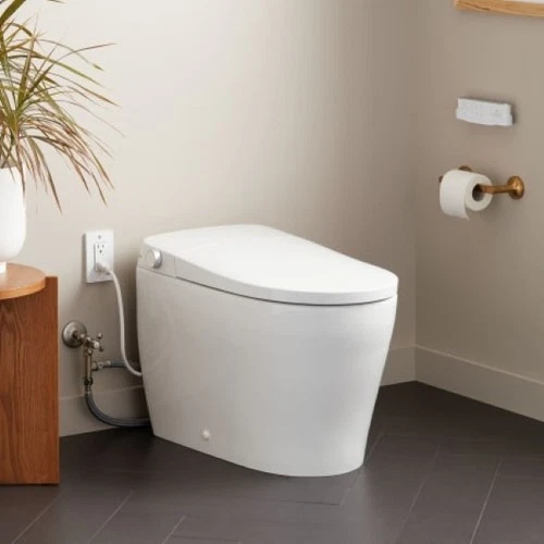 New Signature Hardware 473603 Vela Plus 1.0 GPF One Piece Elongated Toilet - Bid - Picture 1 of 2