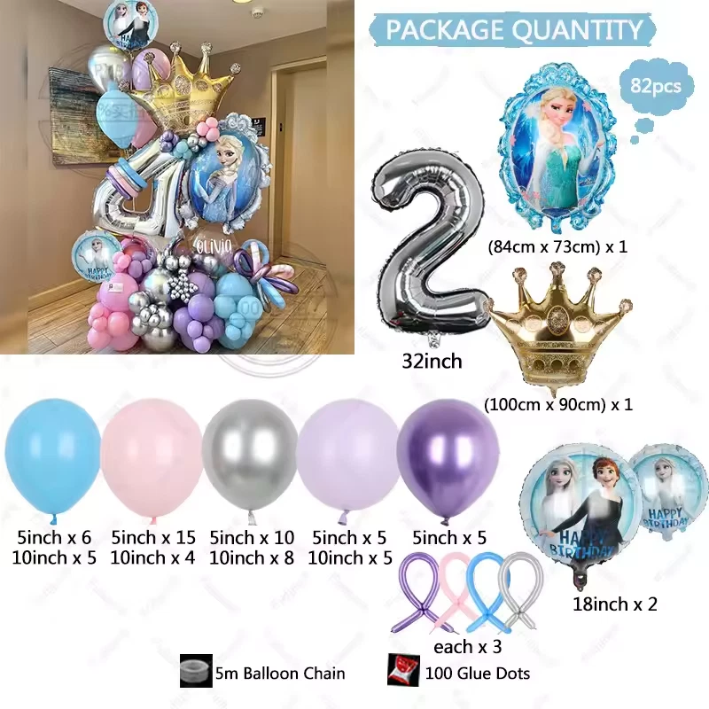 Globos de 30 pulgadas de lámina Frozen Princess Elsa 82 un. para niñas decoración de fiesta de cumpleaños Foto 4 de 4