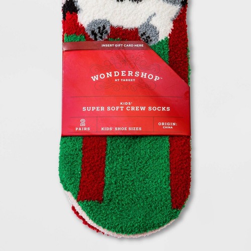 Kids' M/L 2pk Cat Cozy Crew Socks - Wondershop Pink Xmas Holiday - Picture 3 of 4