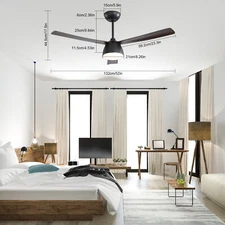 52" LED Ceiling Fan Light w/ Remote Control 6 Speeds Settings Timing Option