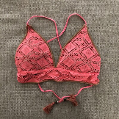 Rebecca Virtue Crocheted Triangle Halter Style Bikini Top Women s D Cup Pink