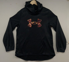 Under Armour YTH GIRL YLG Sweatshirt Hoodie Black Gold LOGO Fleece Lined MSRP 40