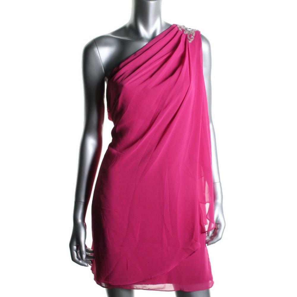 open lace back dress Stretch Crepe One Shoulder Mermaid Gown With Bow Accent In Hot Pink