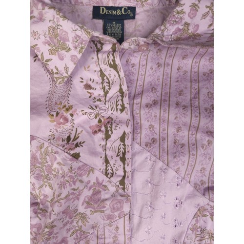 Camisa vintage Denim & Co para mujer mediana con botones jardín floral lavanda algodón - Imagen 4 de 12