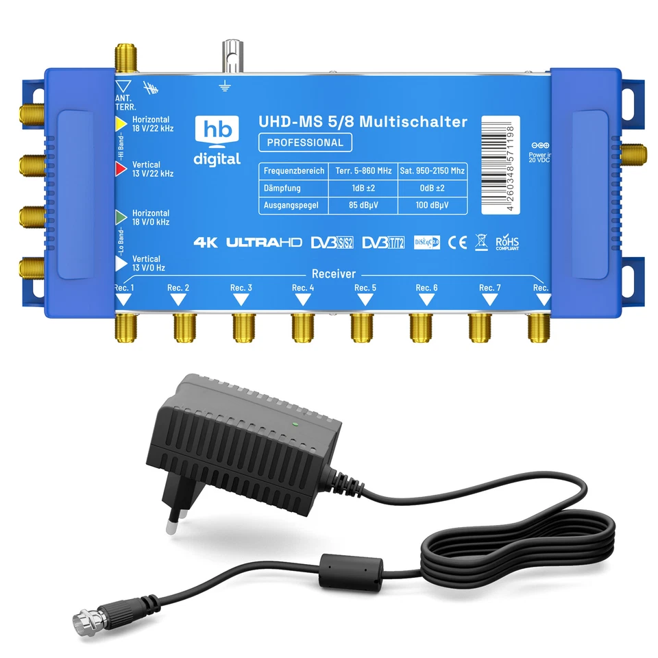 SAT Multischalter 5/8 HDTV FullHD fähig bis 8 Teilnehmer Switch SAT Verteiler 4K - Bild 2 von 4