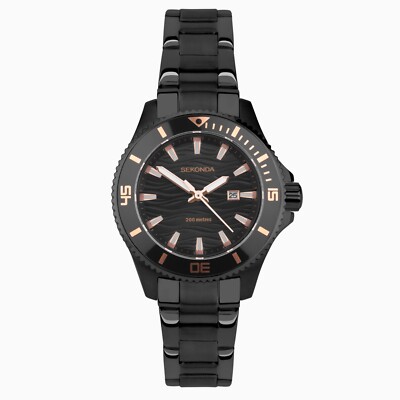 Damenuhr Sekonda Pacific Wave Pro Taucher schwarz & rose 200 Meter 40573 UVP 80 