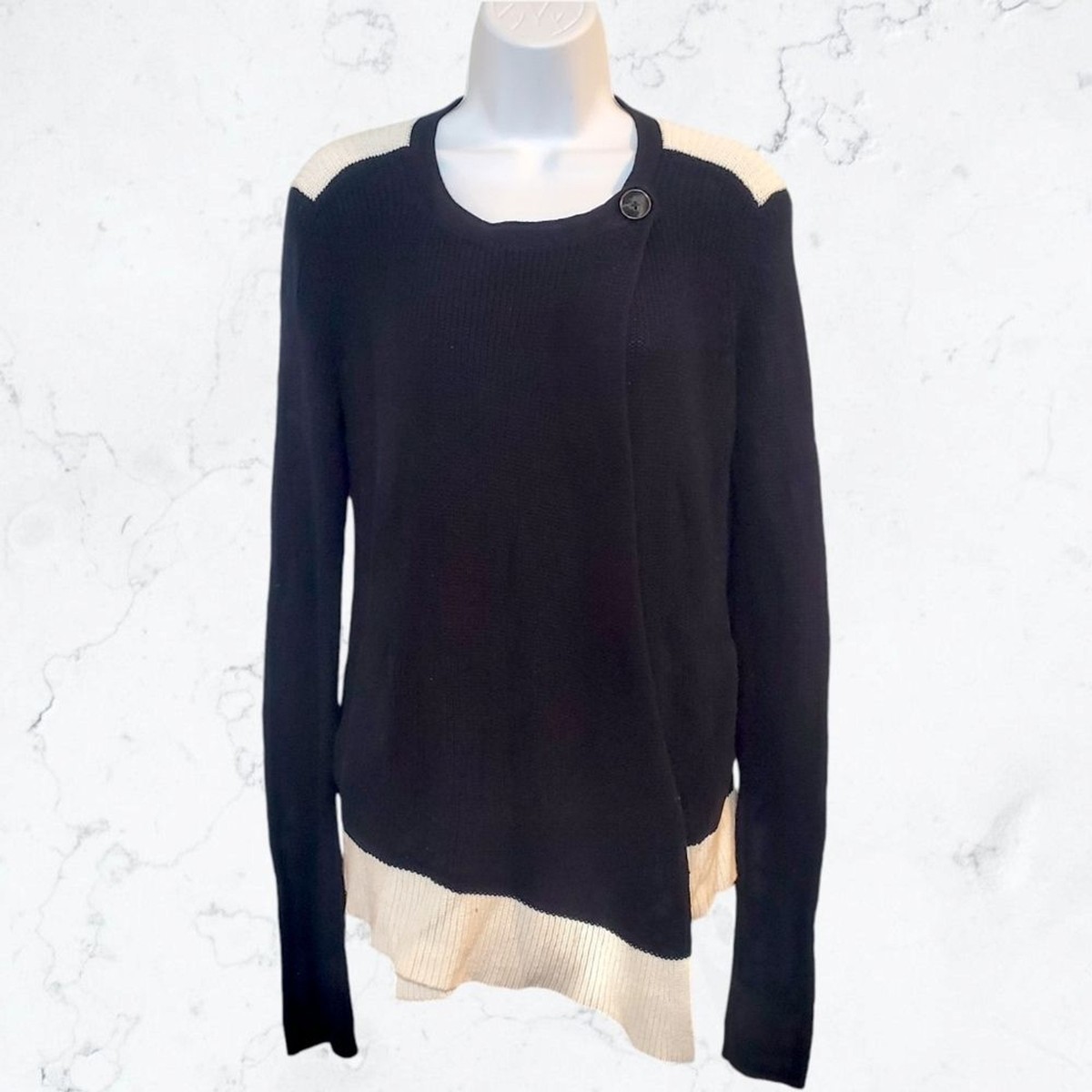 A/X Armani Exchange Black and White Long Sleeve Knit Draped 