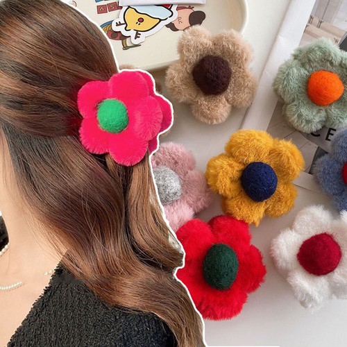1PCS Furry Ponytail Hairpin Plush Flower Hair Claw Hair Accessories DIY Fashion - Picture 2 of 32