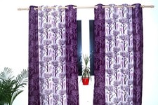 Extravagant Indian Tree Curtains with 8 Silver Eyelets in Purple H:245 x W:125cm