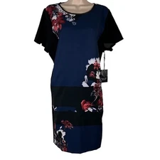 New Simply Vera Vera Wang Dress Women's XL Above Knee Short Sleeve Floral Shift