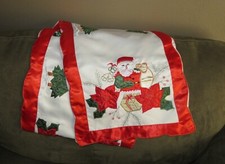 Table Runner Christmas 15" x 85" Embroidered Satin Santa Red Scalloped Trim
