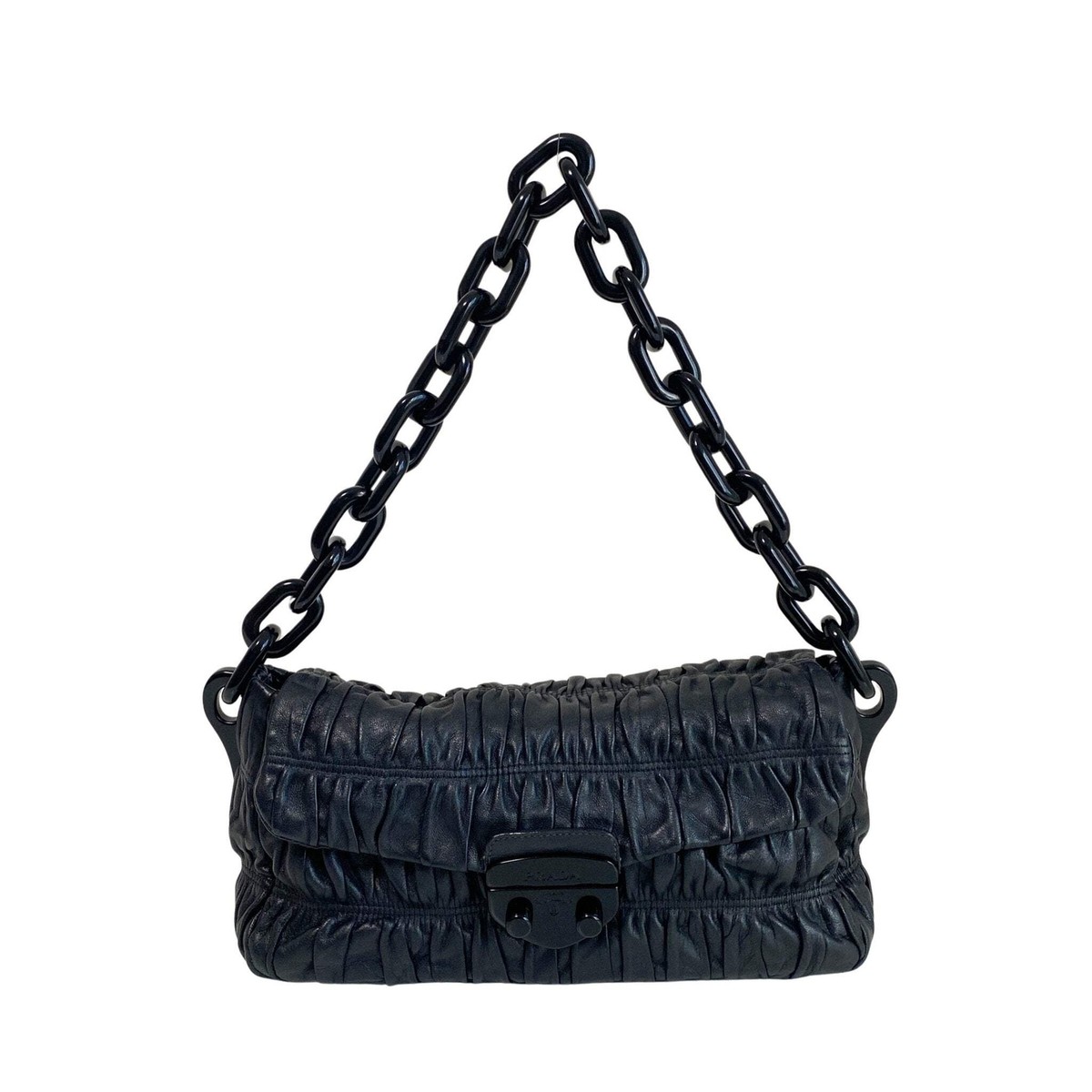 【PRADA】SHOULDER BAG PRADA Black Vernice Gaufre Chain Shoulder Bag | eBay