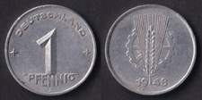 M&uuml;nze, Deutschland-DDR 1 Pfennig 1948 A / Sehr sch&ouml;n / Aluminium / KM# 1