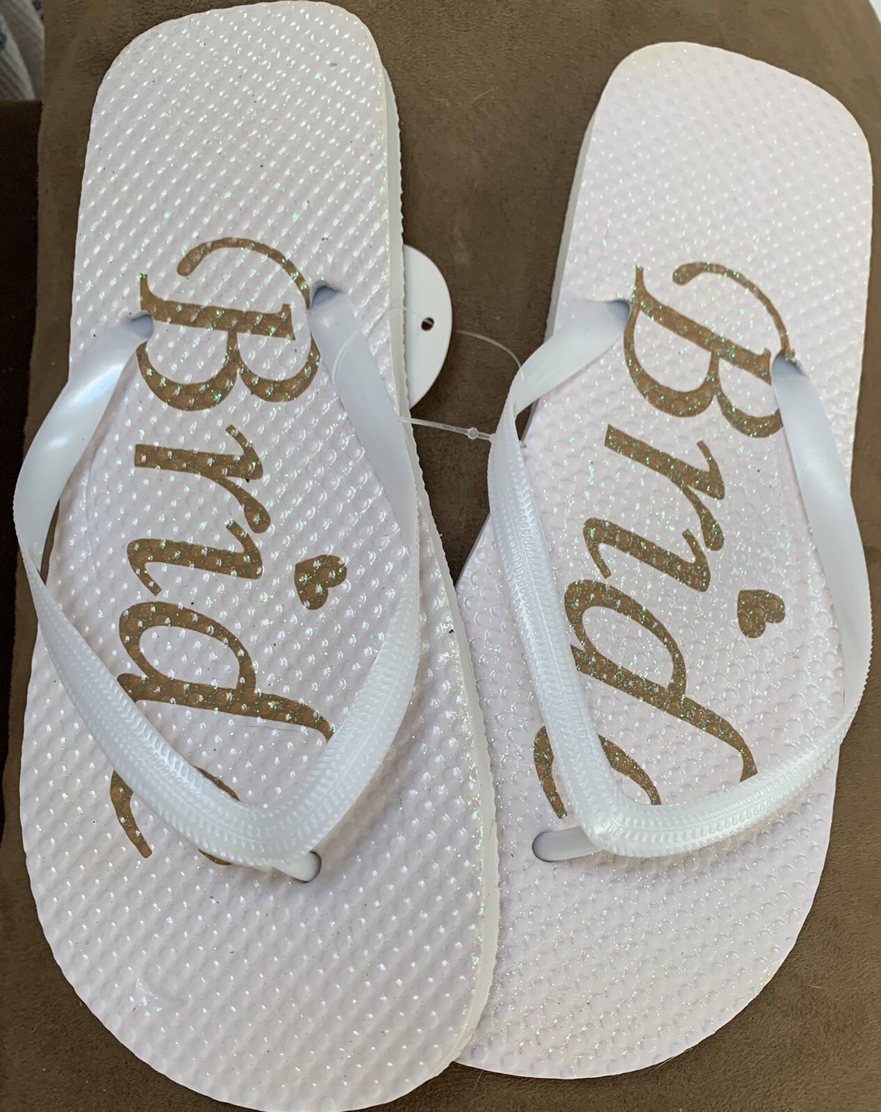 Bride Flip Flops Pearl White Size 5/6 with Iridescent Shimmer Super Cute Wedding Shoes-image