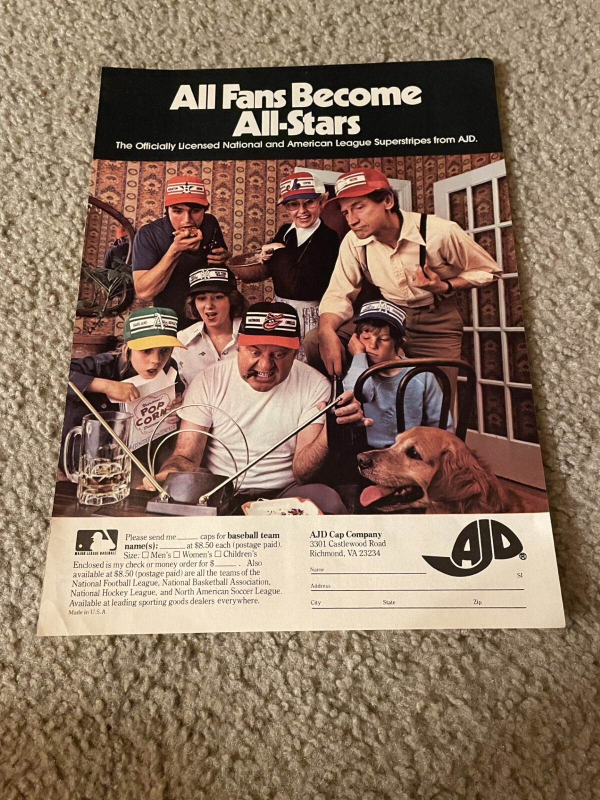 AJD MLB ADJUSTABLE HATS Print Ad 1970s MONTREAL EXPOS YANKEES ORIOLES ...