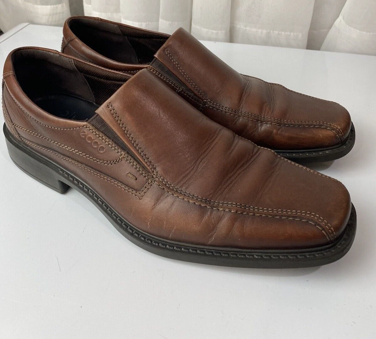 Scarpe eleganti mocassino slip on Ecco uomo US 12 5 shock point pelle taglia 47 marrone