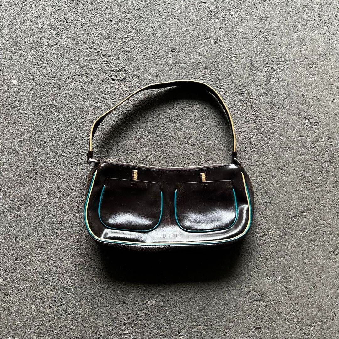 MIU MIU 90s Archive Curved Piping Bag Brown Light Blue Beige MIU MIU 90s Archive Curved Piping Bag Brown Light Blue Beige