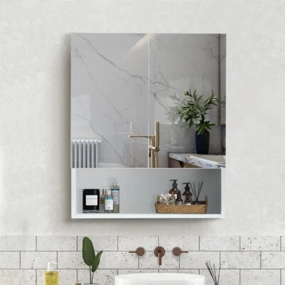 Mirror Cabinet Wall Mounted Storage 2 Doors Bathroom Cupboard Adjustable Shelves