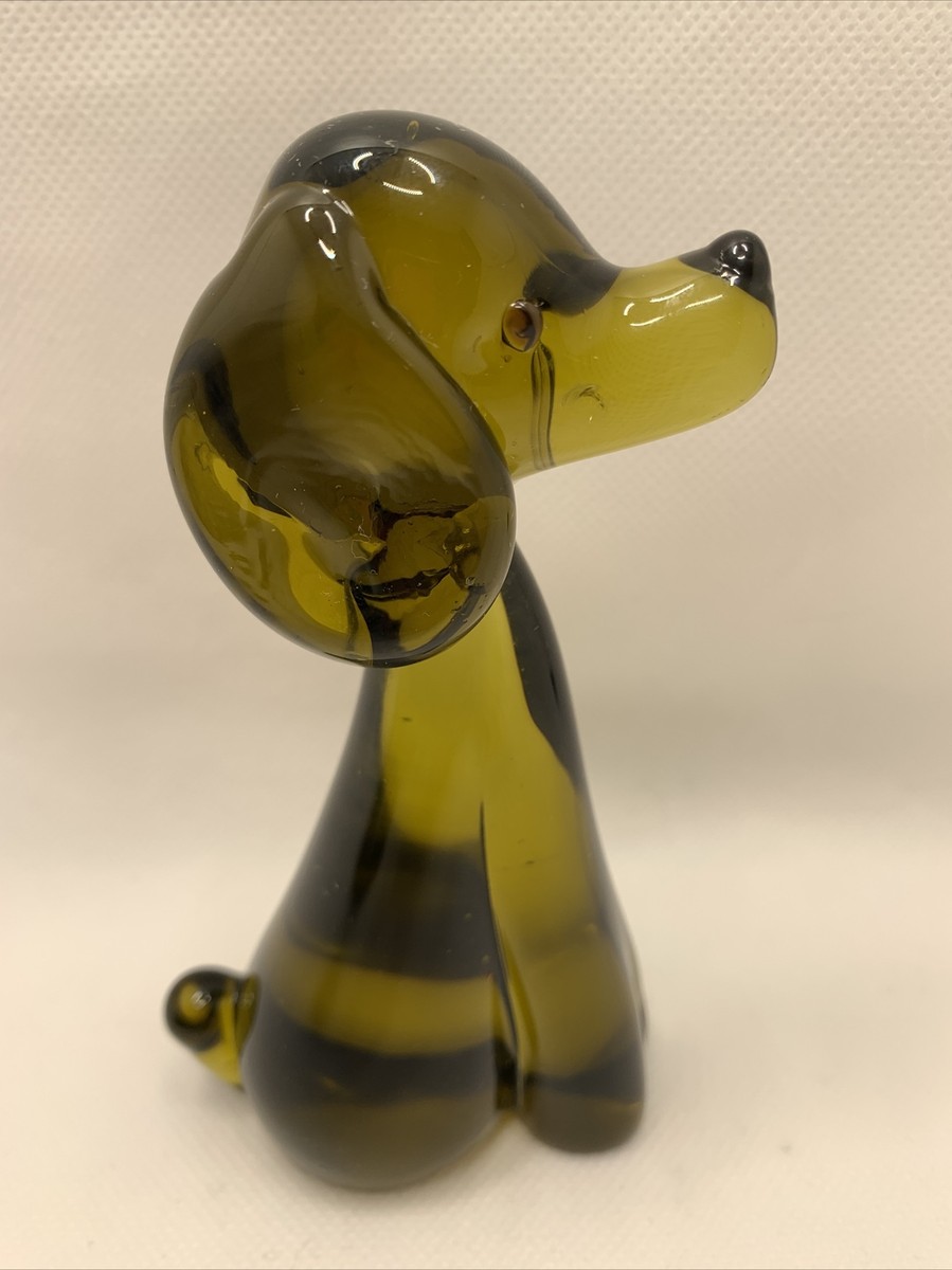 Vintage Salviati Murano Glass DOG/PUPPY FIGURINE OLIVE GREEN