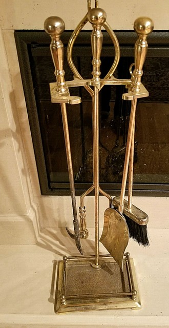 Solid Brass Fireplace Tool Set Shovel Broom Poker Tongs With