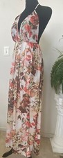 NWT PrettyLittleThing White Floral Print Chiffon Halter Neck Maxi Dress Size 4