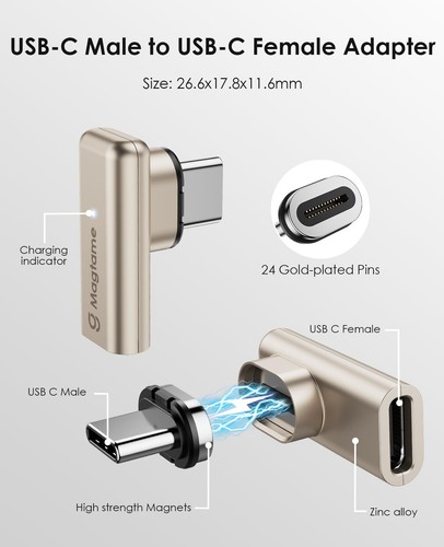 2Pack 240W Magnetic Right Angle USB C Male to USB C Female Adapter 90 Degree,... - Picture 5 of 7