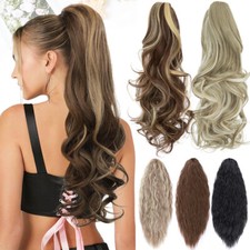 18" Thick Wavy Claw Clip Ponytail Real As Human Pony Tail Hair Extension Natural