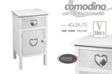 MOBILE COMODINO IN LEGNO 2 CASSETTI CUORE H70*L40*P39 CM SHABBY CHIC TOD-678165