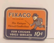 Vintage 1930s Fixaco Co Metal Advertising Sliding Tin, Coughs Voice Breath 10c