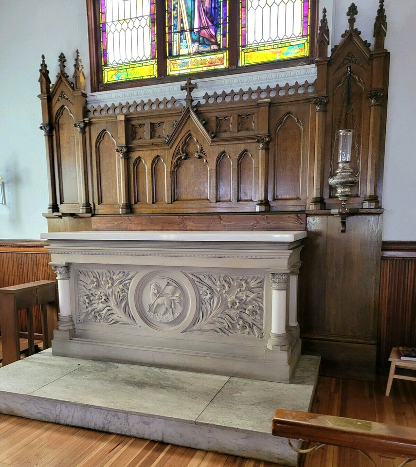 Gothic Church Chapel Caen stone Altar Wood Reredos Carrara Marble ...