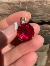 Large Lab Ruby Pendant Sterling Silver Handcrafted