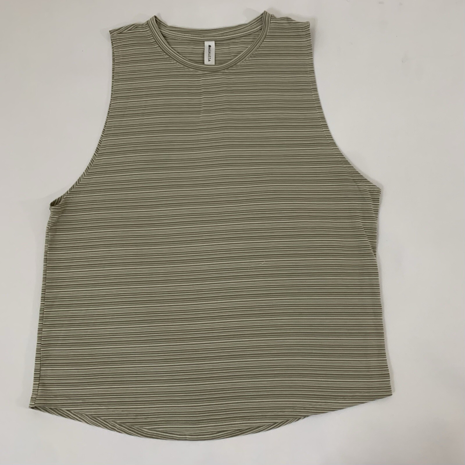 Athleta Cloudlight Striped Muscle Tank Top Women L Olive White Workout Gym Lift